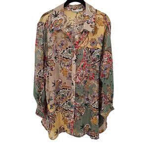 Figueroa & Flower Floral Paisley Multicolor Long Sleeve Button Up Blouse Plus 1X